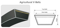 26 Agricultural V-Belts, Section View Top Width Pitch Width Height Angle, HI HJ HK HL HM